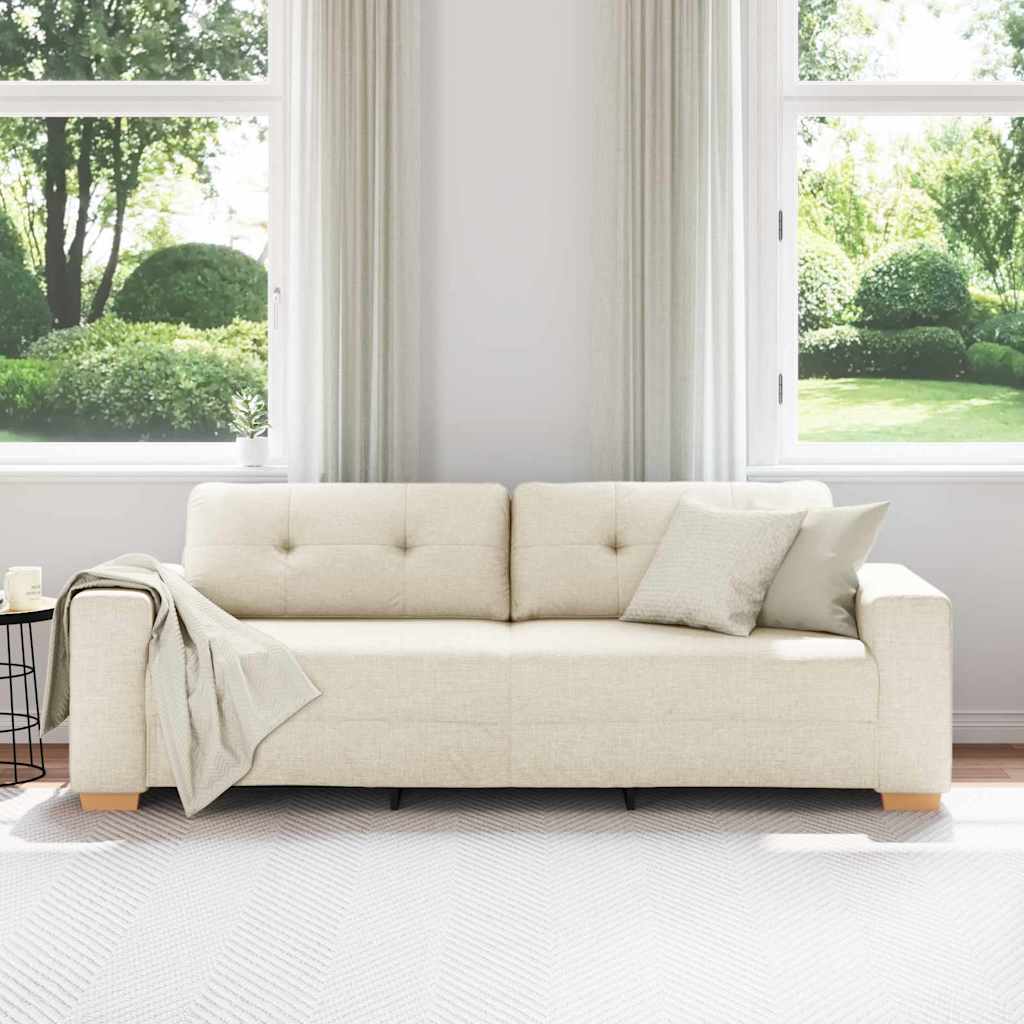 Sofá com almofada com travesseiro Bege 220 x 78 x 84 cm Linho