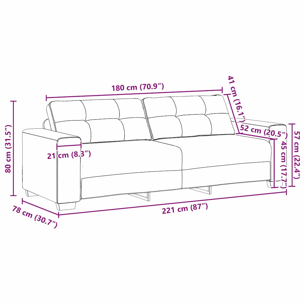 Sofá com almofada com travesseiro Bege 220 x 78 x 84 cm Linho