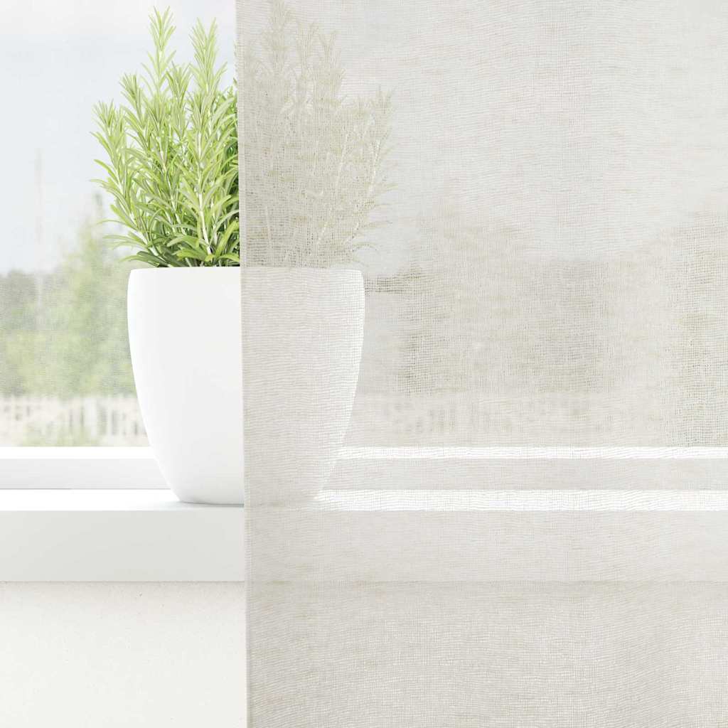 Cortina de Voile com cortinas 2 pcs Creme 140x140cm Poliéster