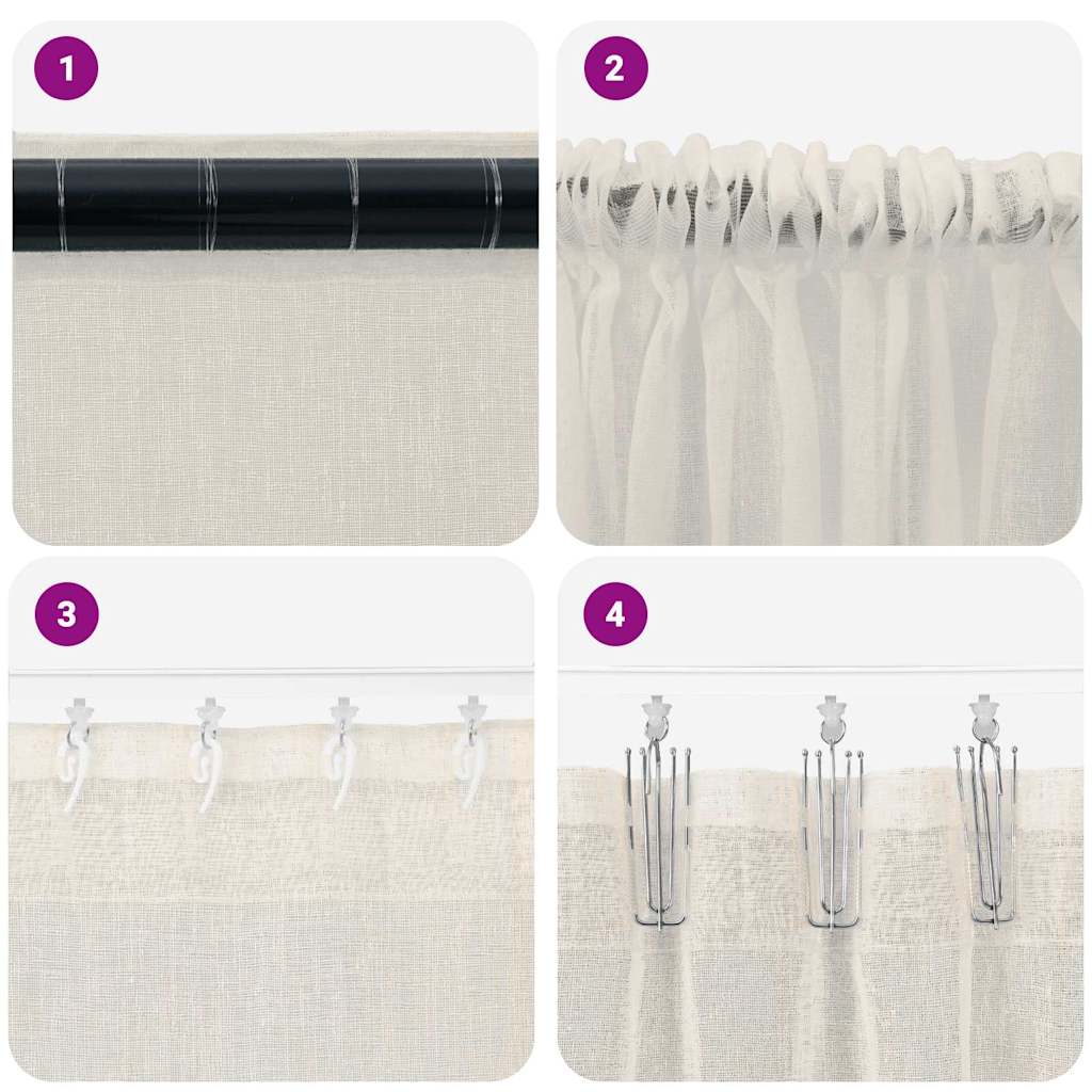 Cortina de Voile com cortinas 2 pcs Creme 140x245cm Poliéster