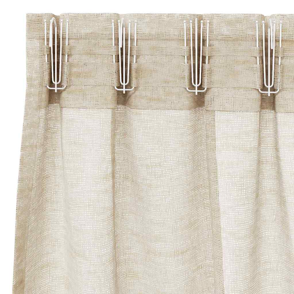 Cortina de Voile com cortinas 2 pcs Areia 140x175cm Poliéster