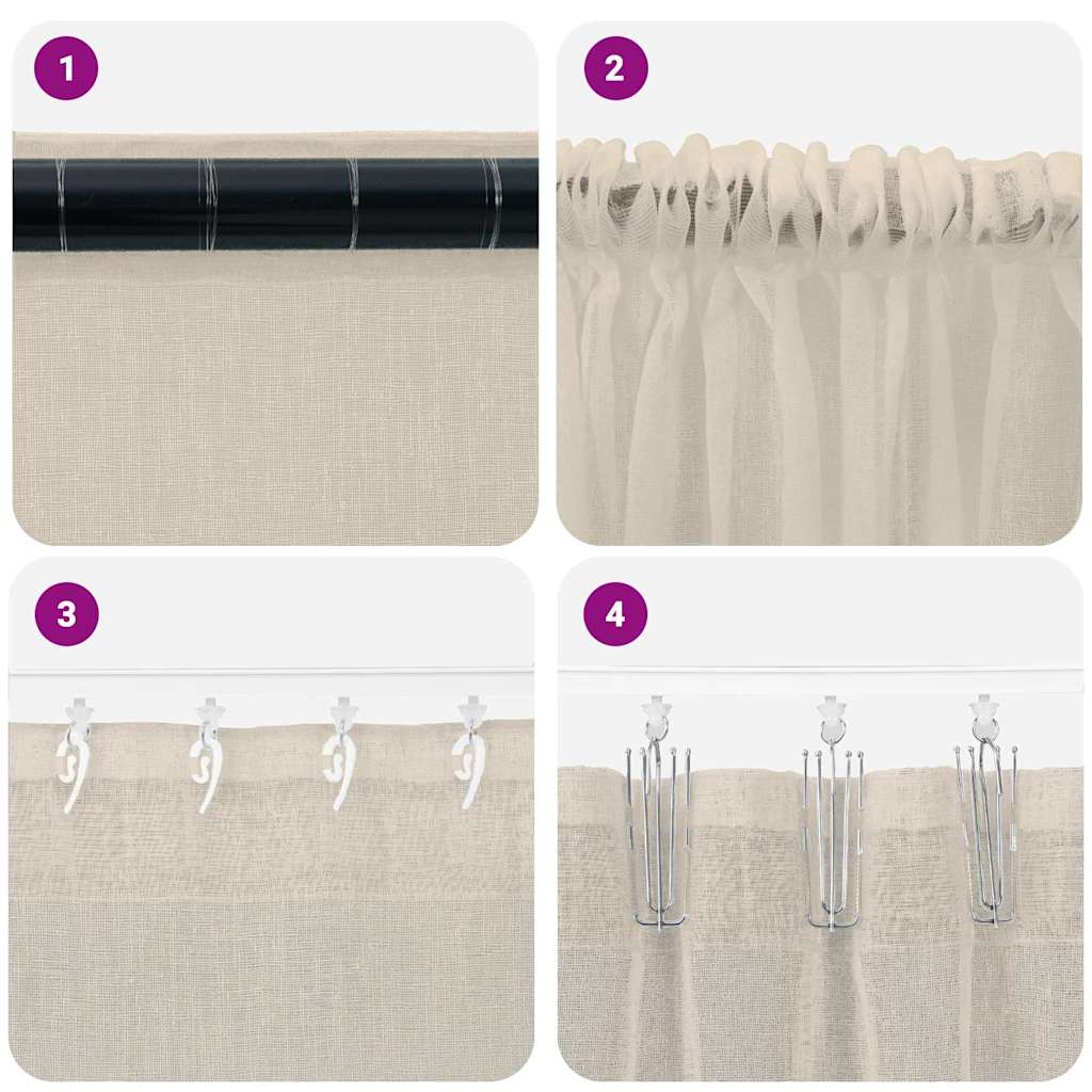 Cortina de Voile com cortinas 2 pcs Areia 140x260cm Poliéster