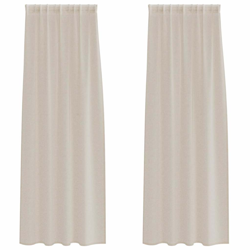 Cortina de Voile com cortinas 2 pcs Areia 140x175cm Poliéster