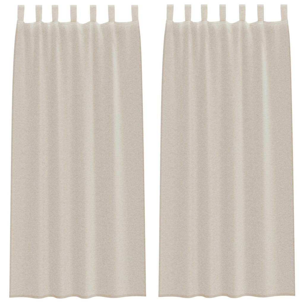 Cortina de Voile com cortinas 2 pcs Areia 140x175cm Poliéster