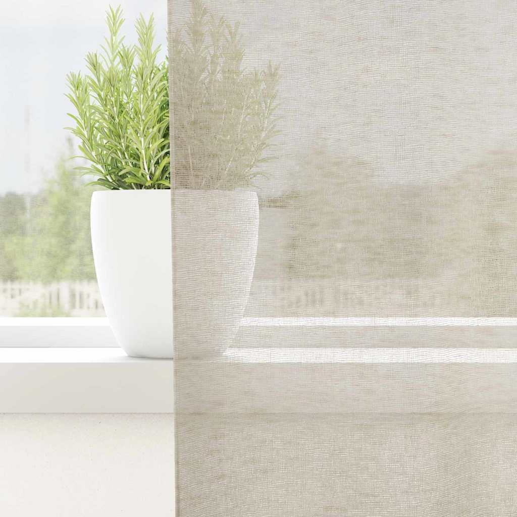 Cortina de Voile com cortinas 2 pcs Areia 140x260cm Poliéster