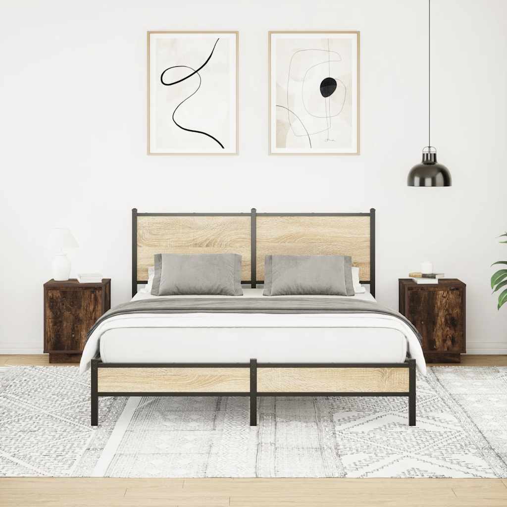 Mesas cabeceira c/ luzes LED 2 pcs 38x34x50 cm carvalho fumado