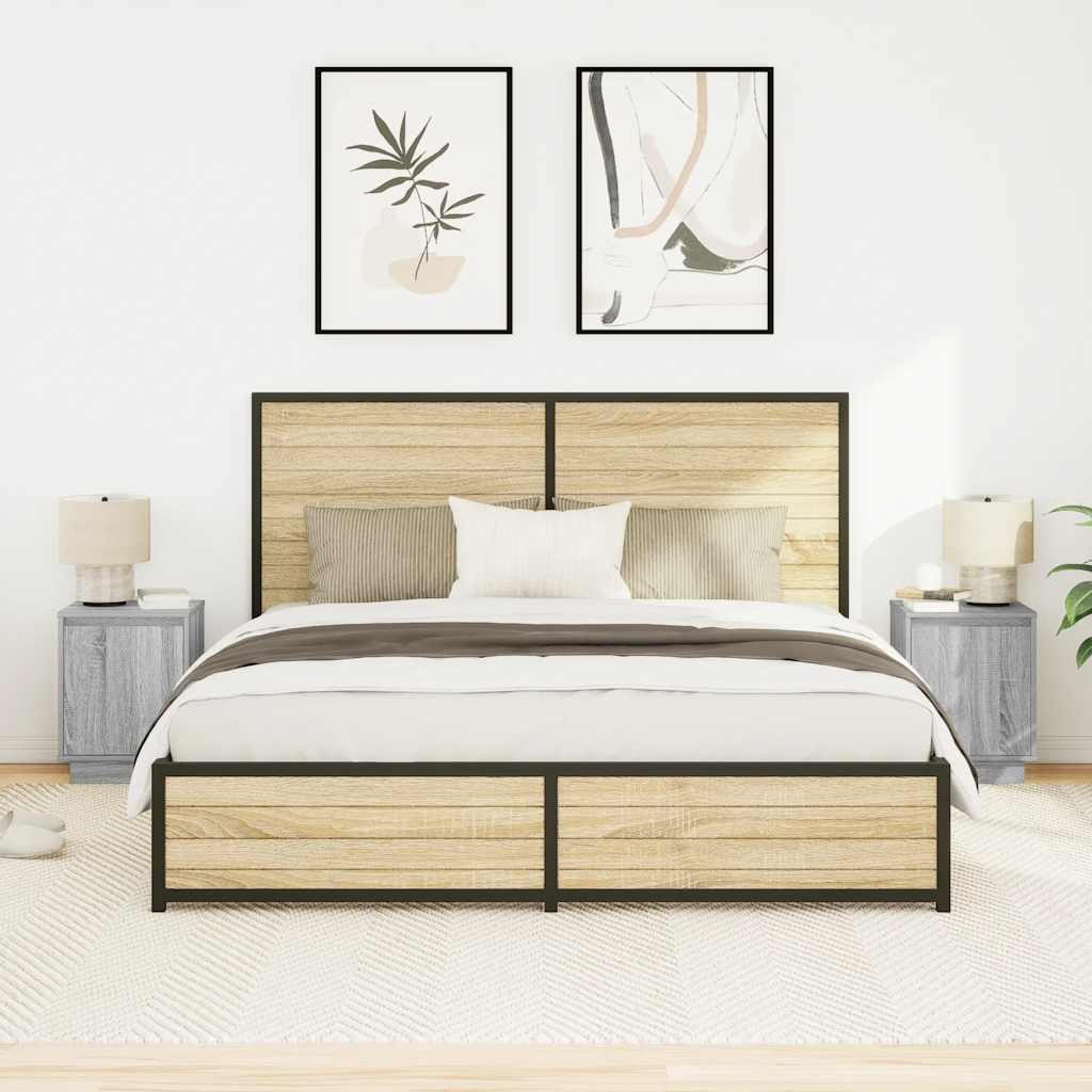 Mesas cabeceira c/ luzes LED 2 pcs 38x34x50 cm cinzento-sonoma