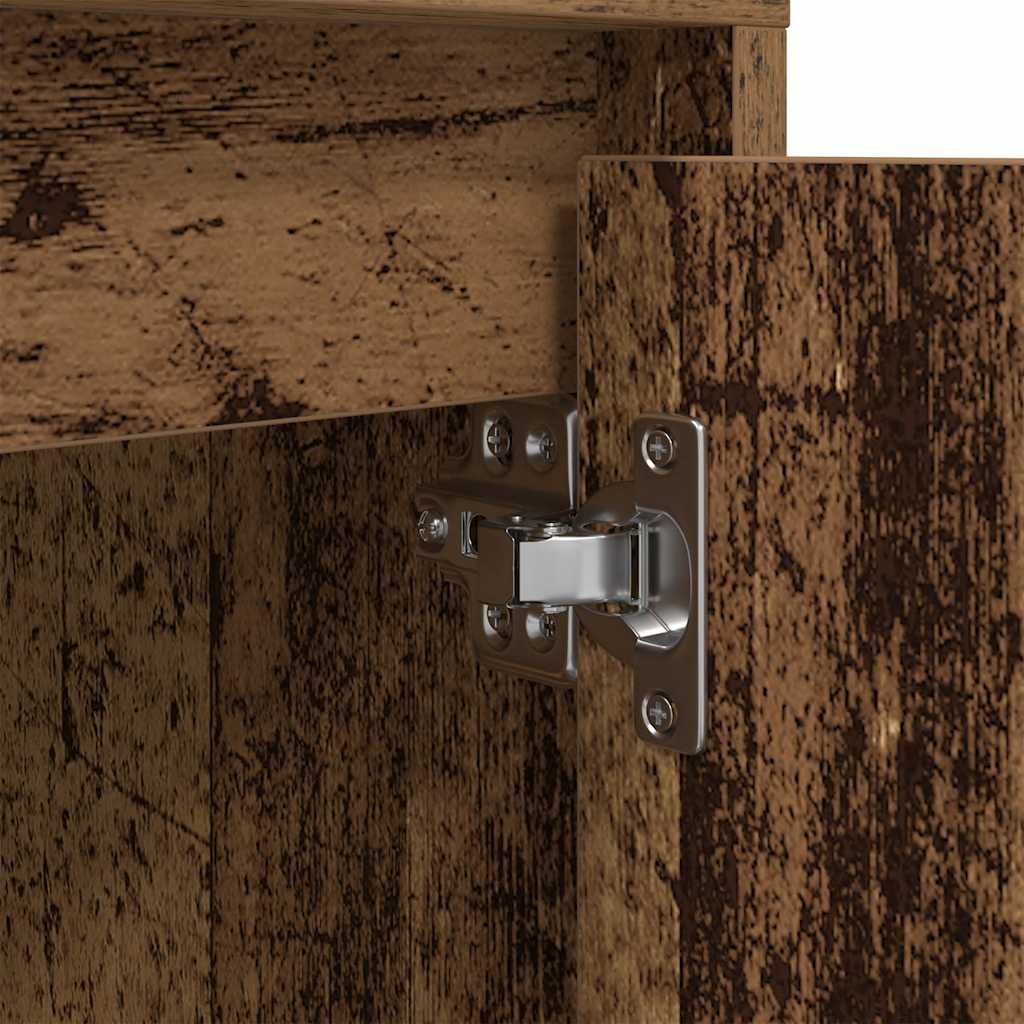 Mesa de cabeceira com luzes LED 38x34x50 cm madeira velha