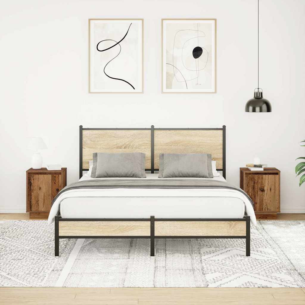 Mesas cabeceira c/ luzes LED 2 pcs 38x34x50 cm madeira velha