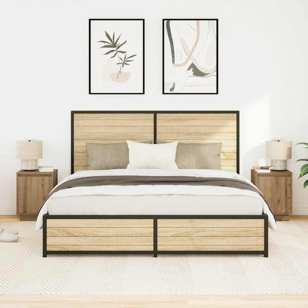 Mesas cabeceira c/ luzes LED 2pcs 38x34x50cm carvalho artesanal