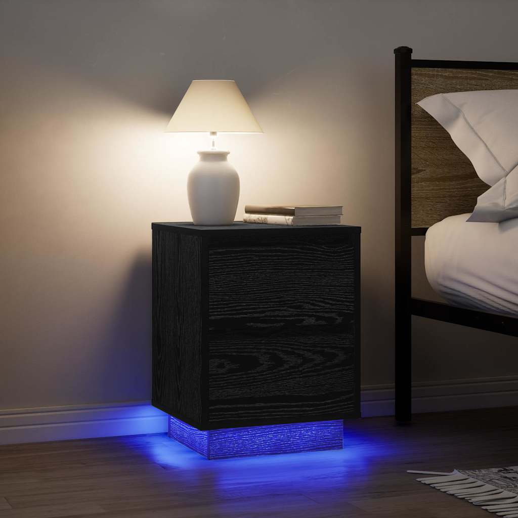Mesa de cabeceira com luzes LED 38x34x50 cm preto