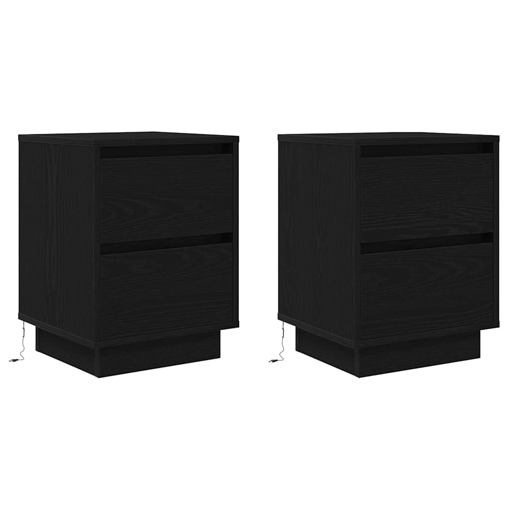 Mesas cabeceira c/ luzes LED 2 pcs 38x34x50 cm preto