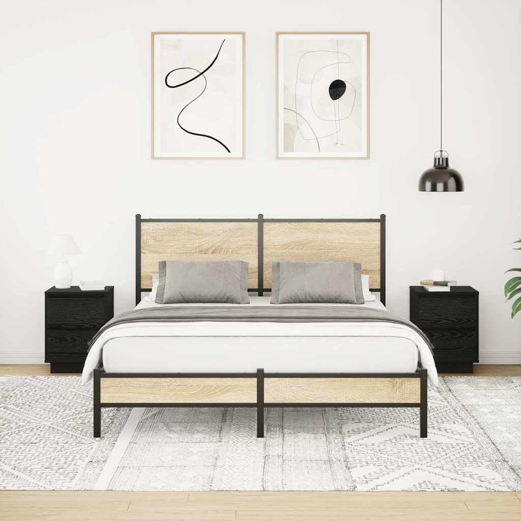 Mesas cabeceira c/ luzes LED 2 pcs 38x34x50 cm preto