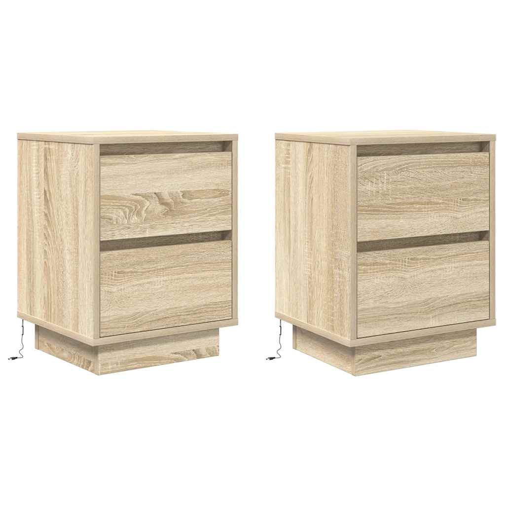 Mesas cabeceira c/ luzes LED 2 pcs 38x34x50cm carvalho sonoma