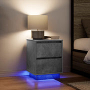 Mesas cabeceira c/ luzes LED 2 pcs 38x34x50 cm cinzento-cimento