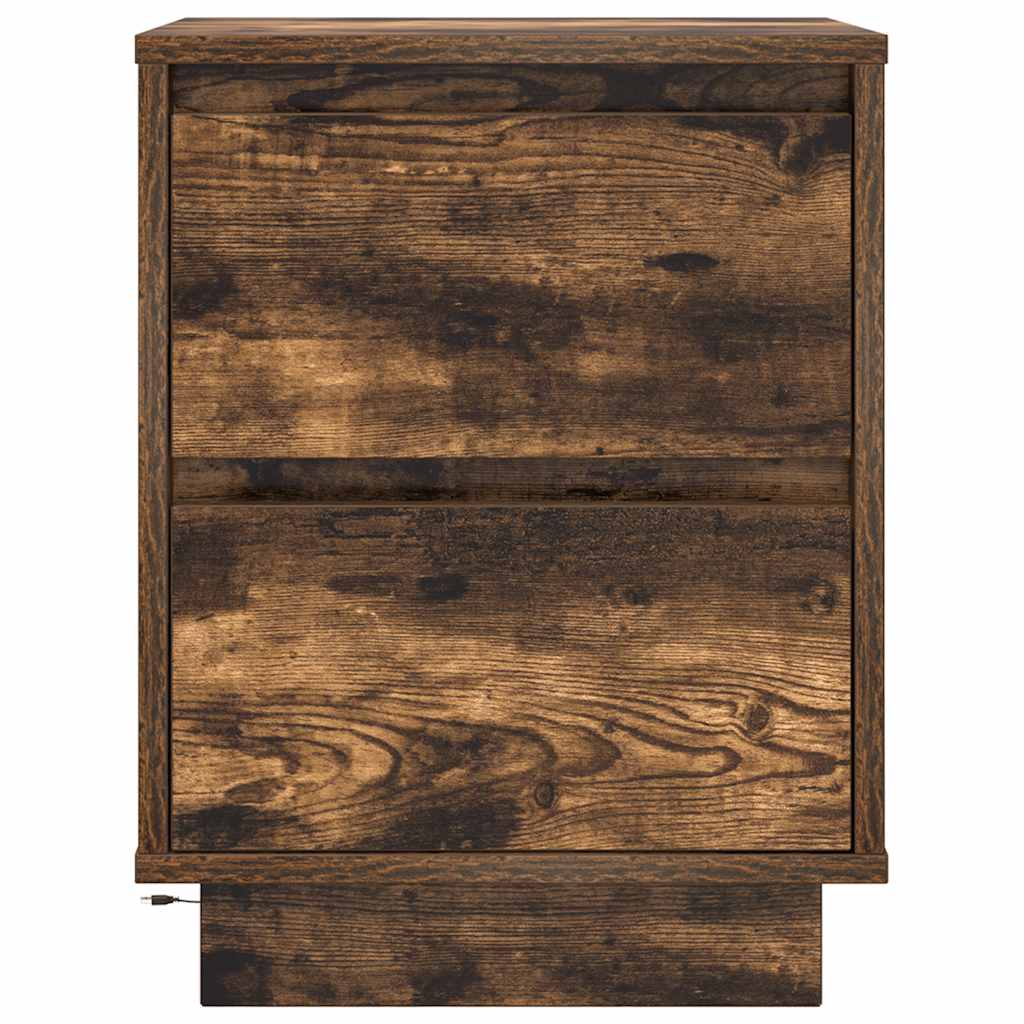 Mesa de cabeceira com luzes LED 38x34x50 cm carvalho fumado