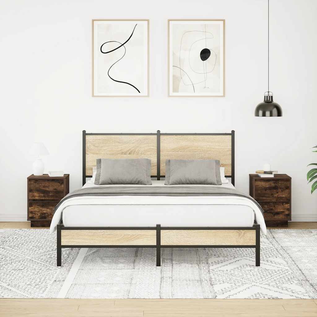 Mesas cabeceira c/ luzes LED 2 pcs 38x34x50 cm carvalho fumado