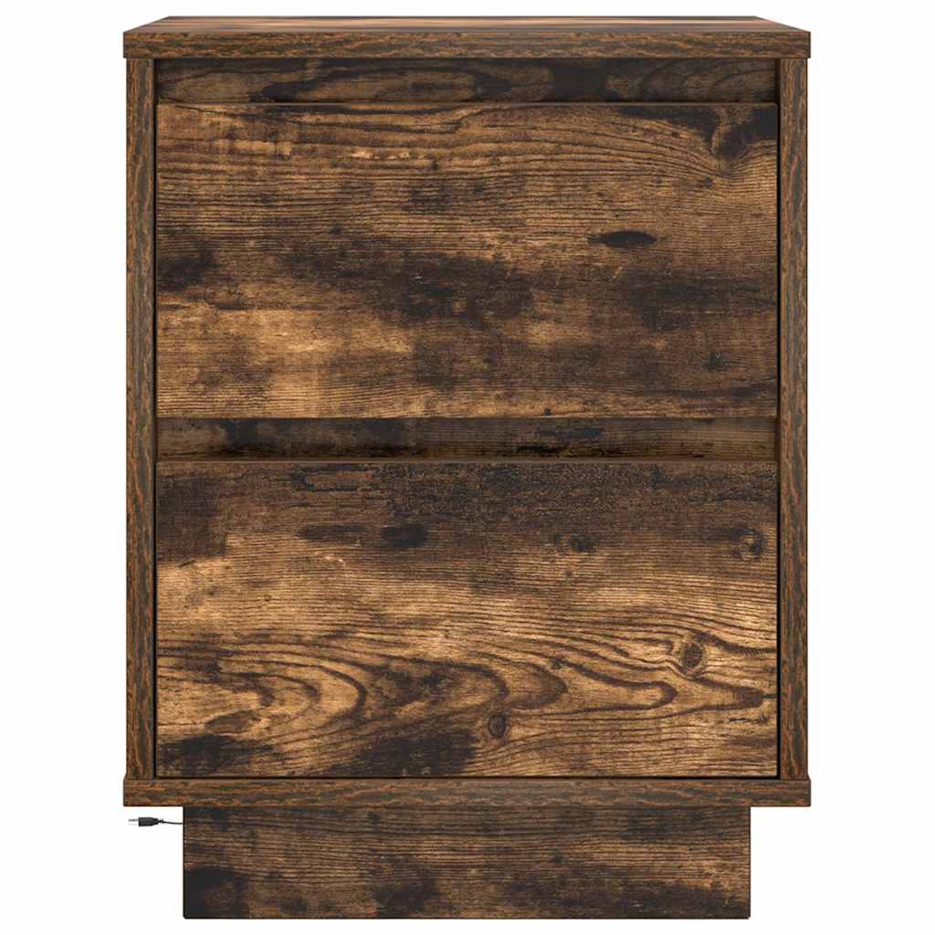 Mesas cabeceira c/ luzes LED 2 pcs 38x34x50 cm carvalho fumado