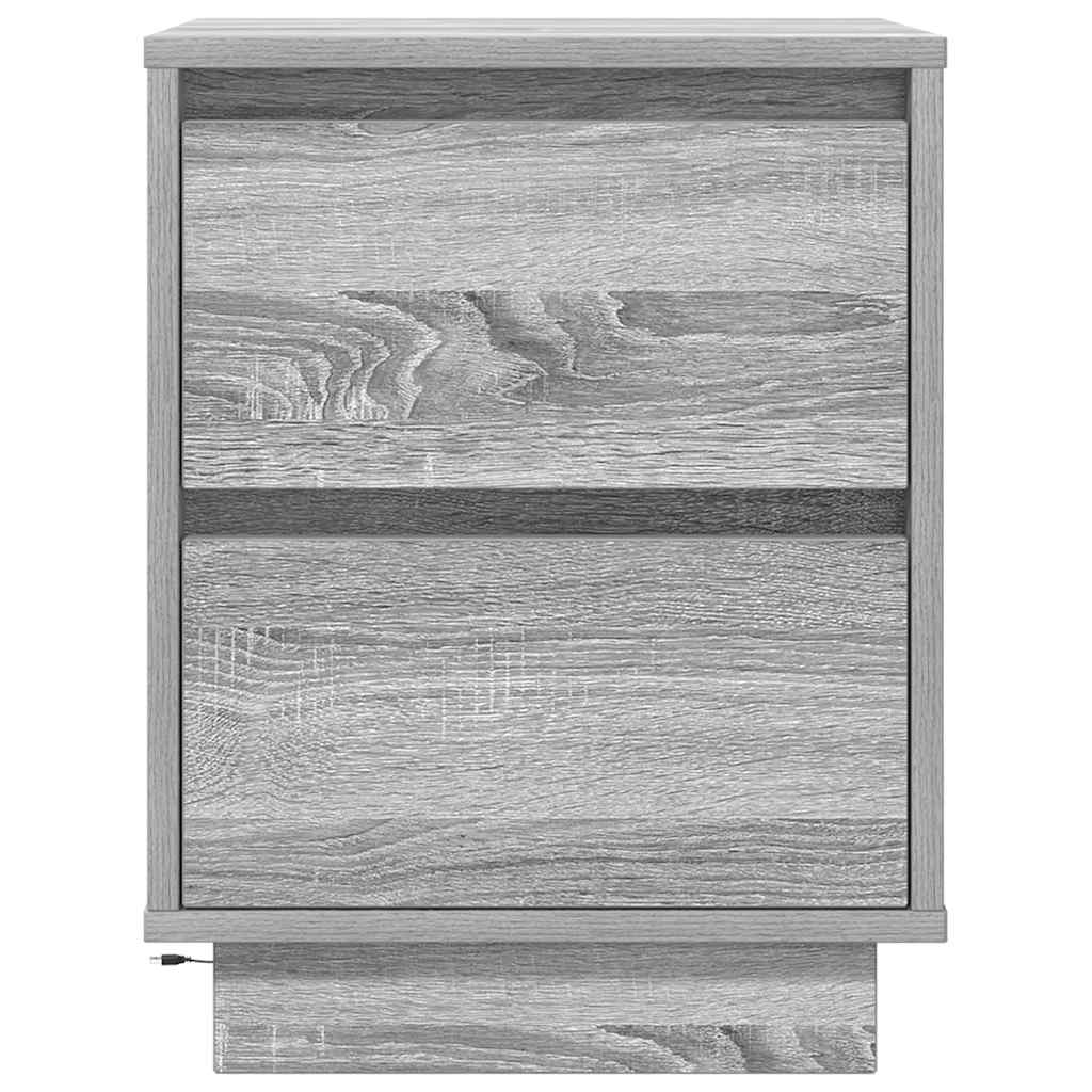 Mesa de cabeceira com luzes LED 38x34x50 cm cinzento-sonoma