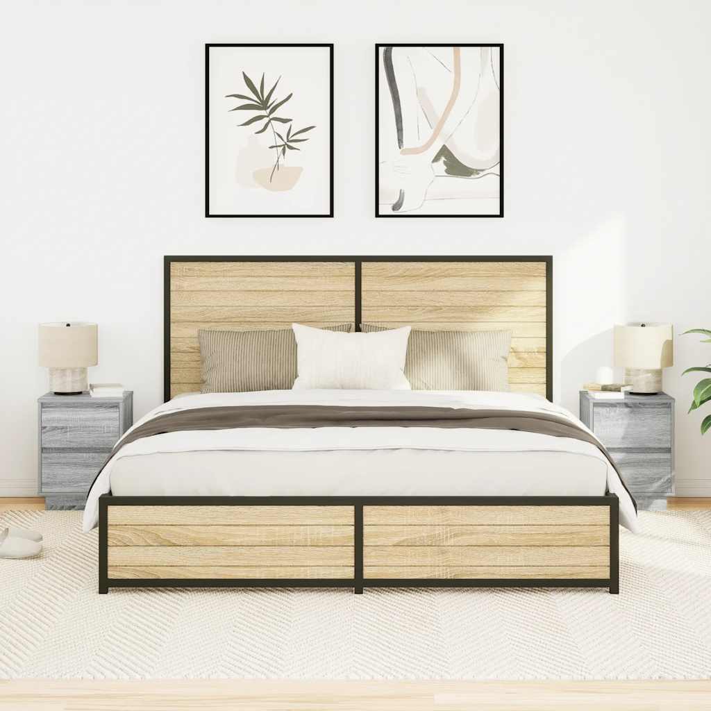 Mesas cabeceira c/ luzes LED 2 pcs 38x34x50 cm cinzento-sonoma