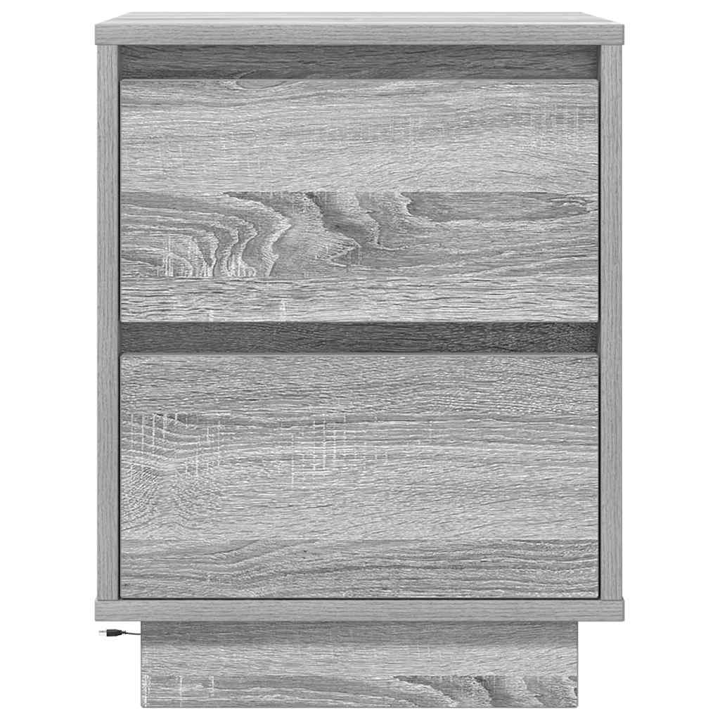 Mesas cabeceira c/ luzes LED 2 pcs 38x34x50 cm cinzento-sonoma