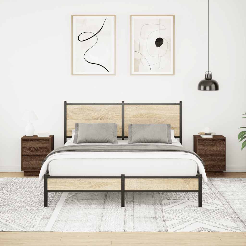 Mesas cabeceira c/ luzes LED 2 pcs 38x34x50cm carvalho castanho