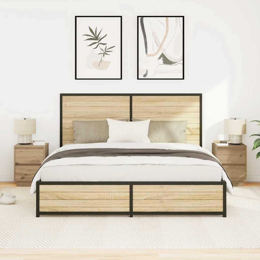 Mesas cabeceira c/ luzes LED 2pcs 38x34x50cm carvalho artesanal