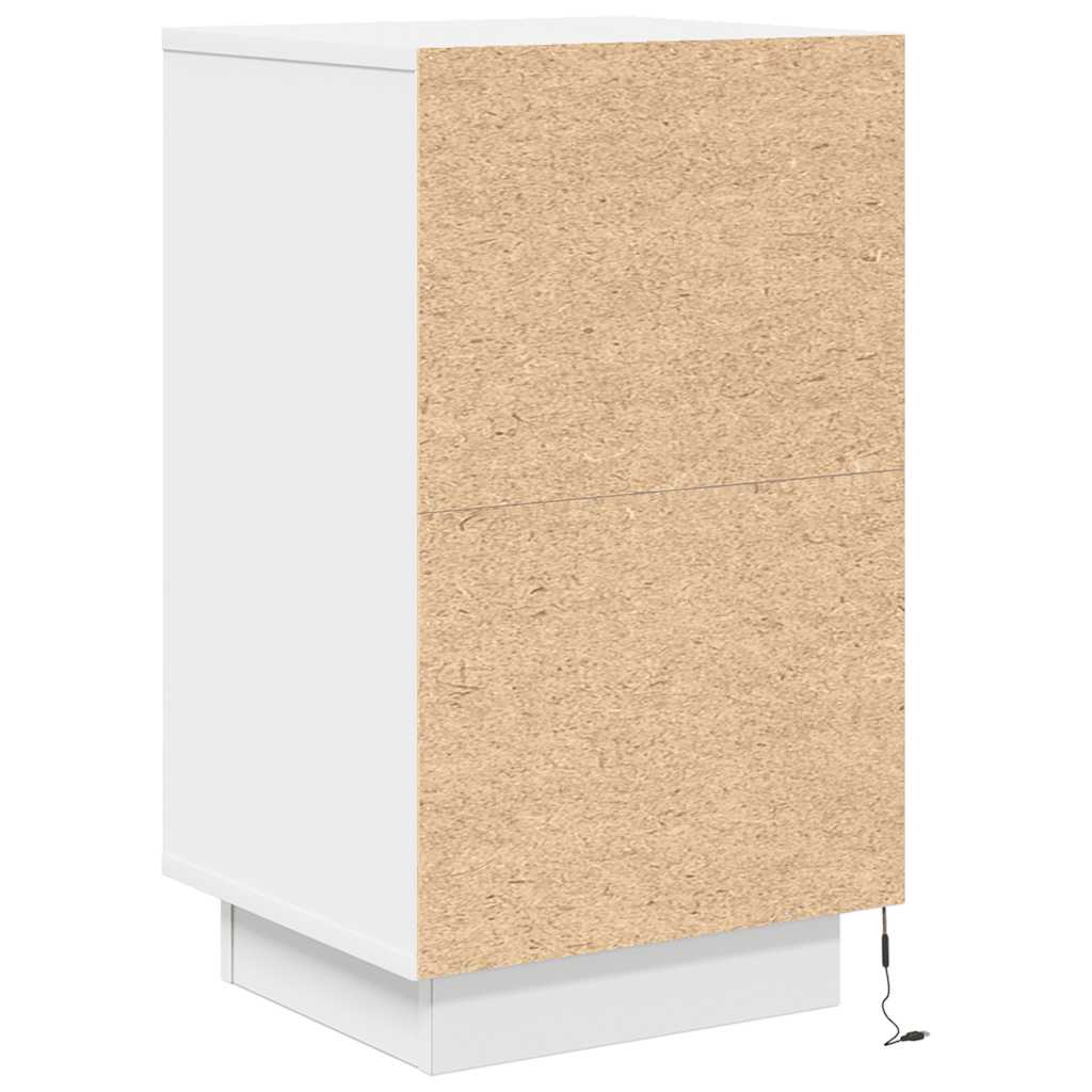 Mesa de cabeceira com luzes LED 38x34x65 cm branco