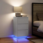 Mesa de cabeceira com luzes LED 38x34x65 cm branco