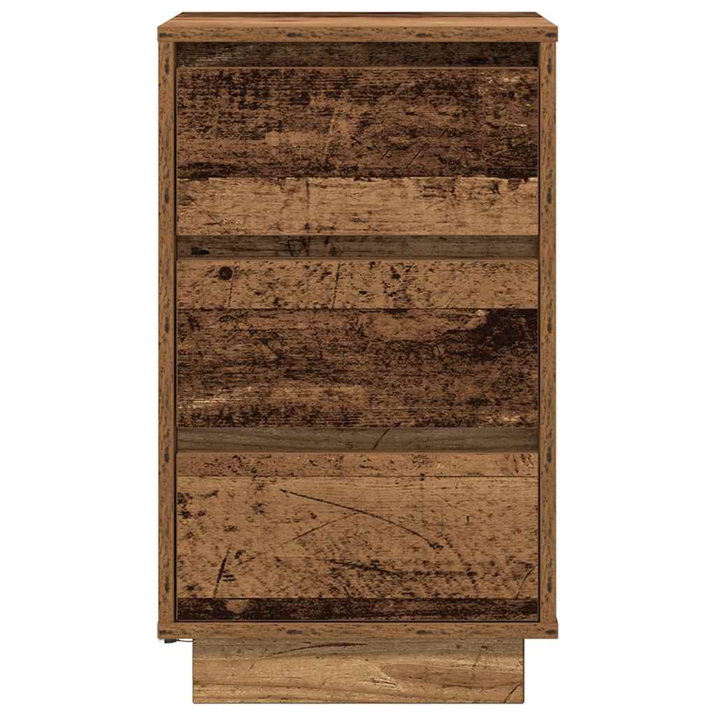 Mesa de cabeceira com luzes LED 38x34x65 cm madeira velha