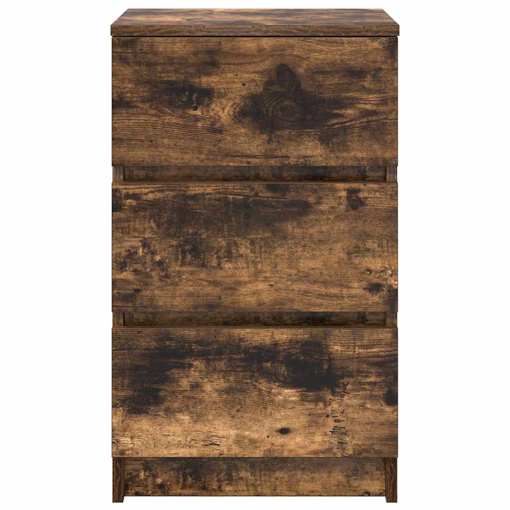 Mesas de cabeceira 3 gavetas 2 pcs 39x35x65cm carvalho fumado