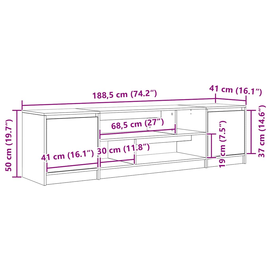 Móvel de TV 188,5x41x50 cm derivados de madeira carvalho preto