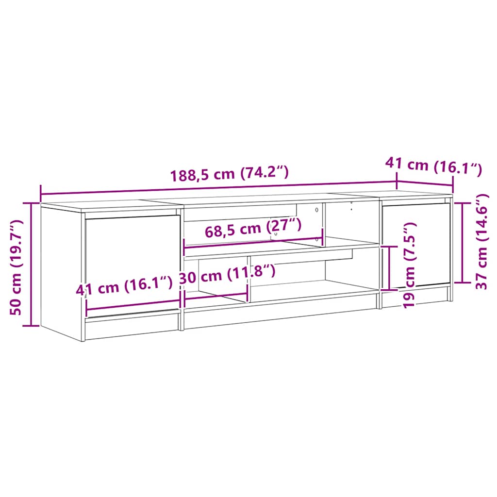Móvel de TV 188,5x41x50 cm derivados de madeira carvalho sonoma