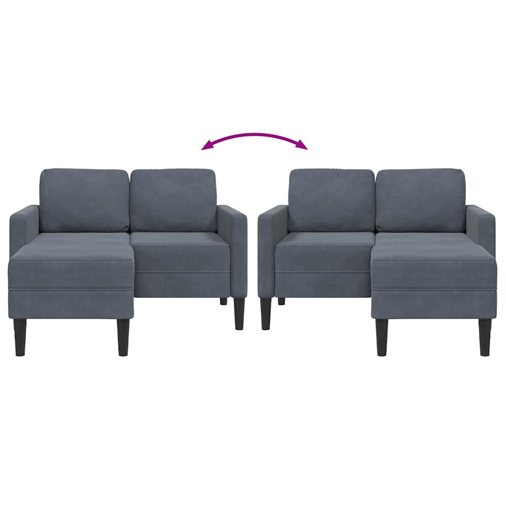 Sofá 2 lugares com Chaise em L 125 cm veludo cinzento-escuro