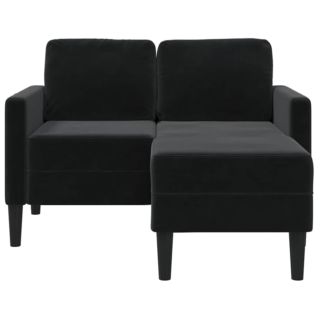 Sofá de 2 lugares com chaise em L preto 125 cm veludo
