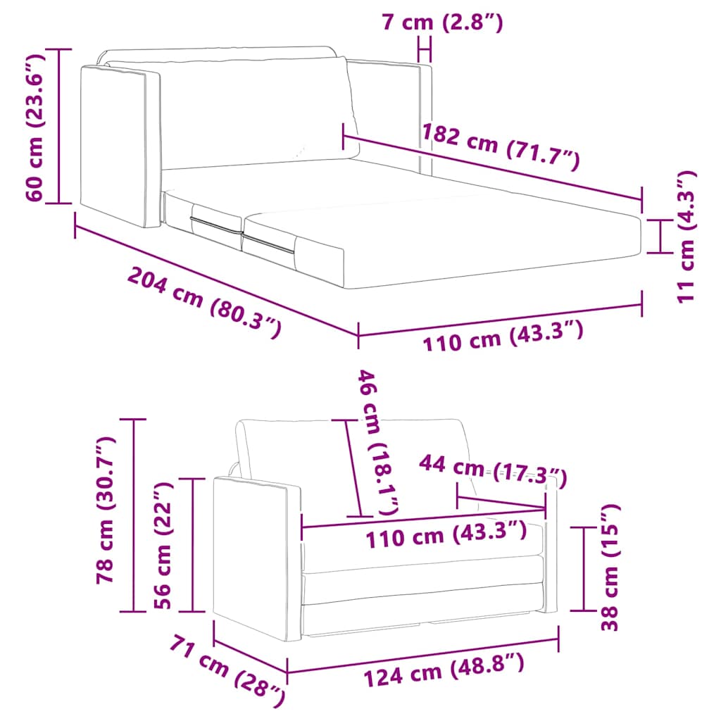 Sofá-Cama Cappuccino 124 x 71 x 78 cm Couro Artificial