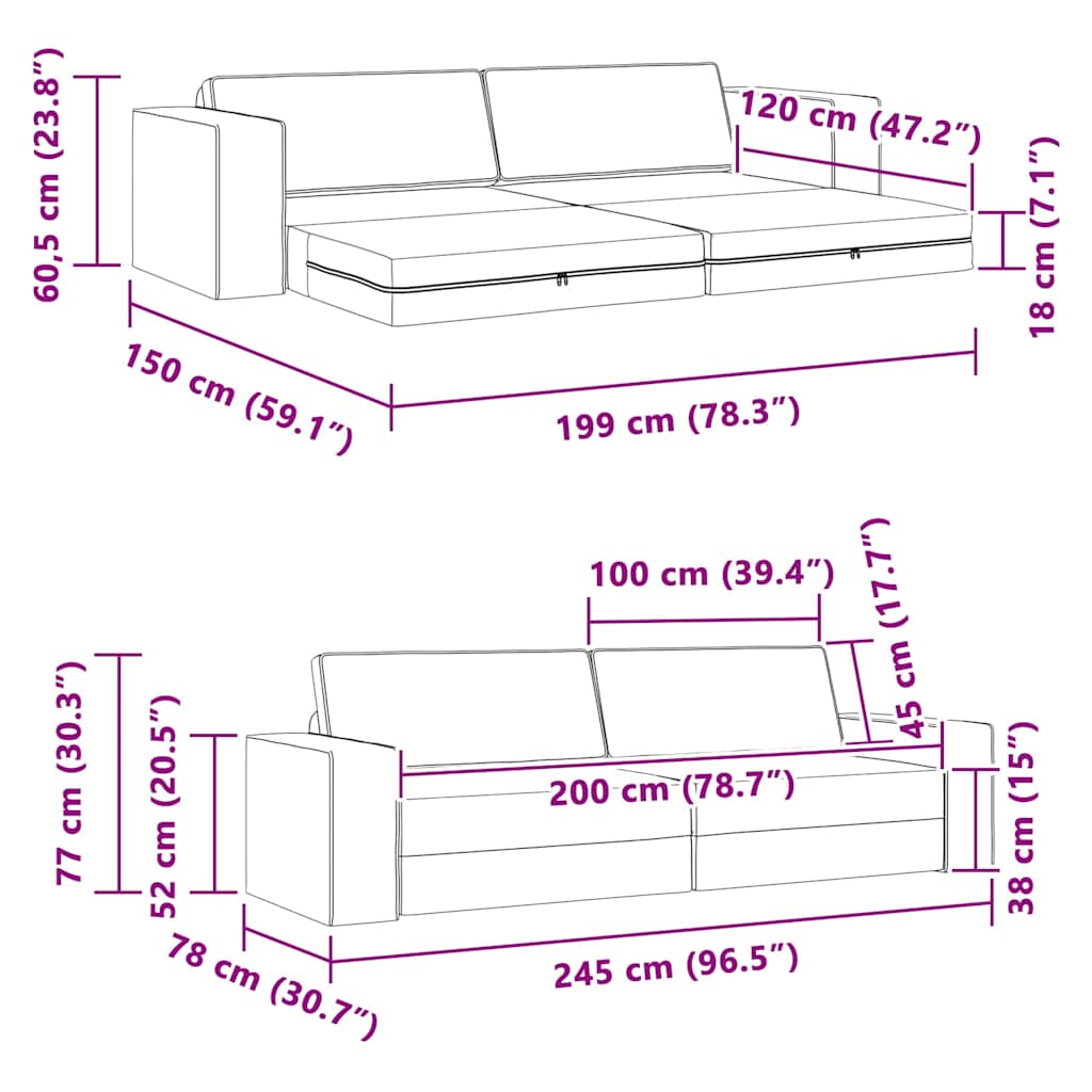 Sofá-cama de chão Cinza Escuro 245 x 78 x 77 cm tecido