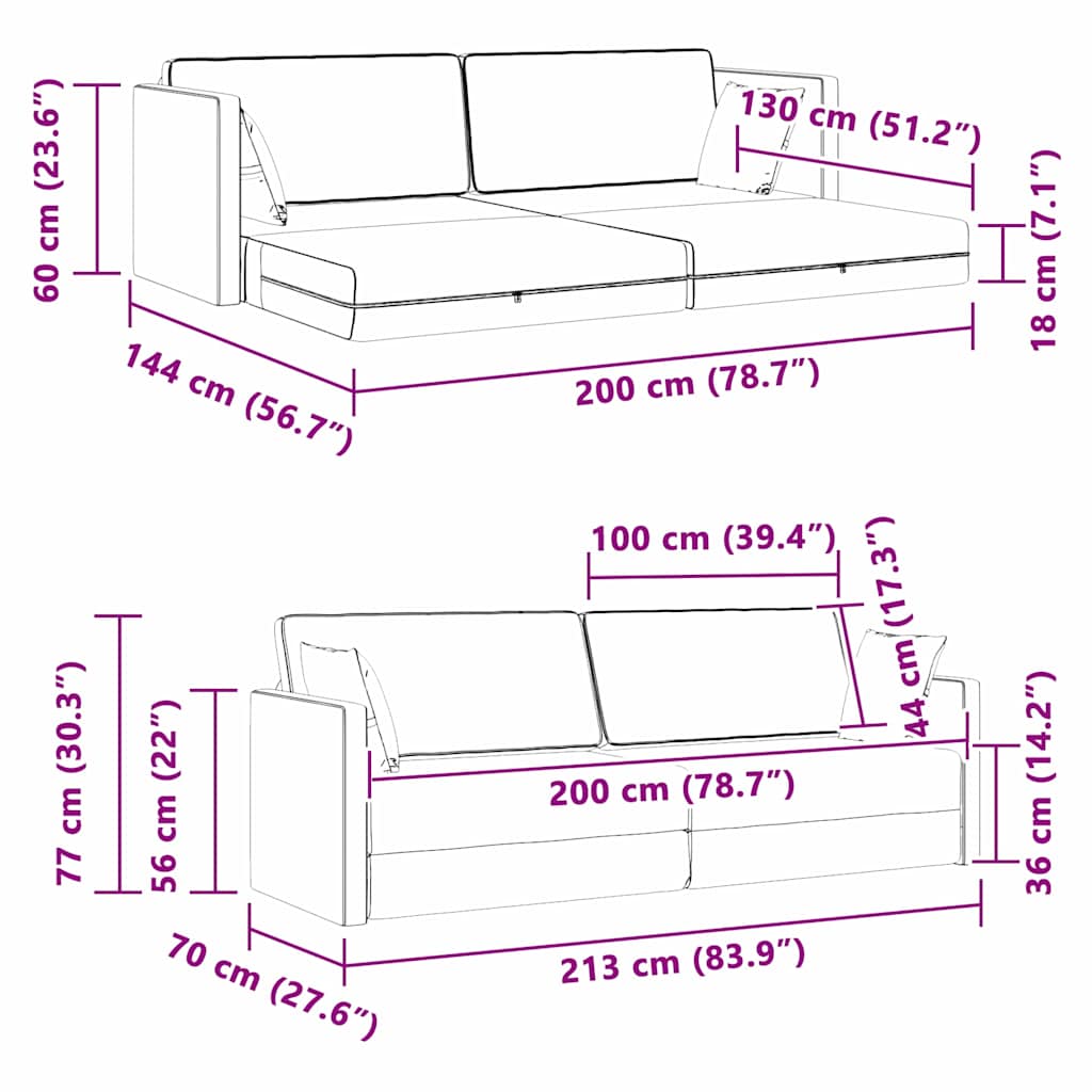 Sofá-Cama Preto 213 x 70 x 77 cm Veludo