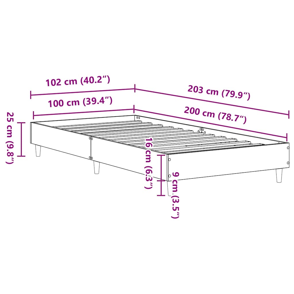 Estrutura cama s/ colchão 100x200 cm carvalho sonoma