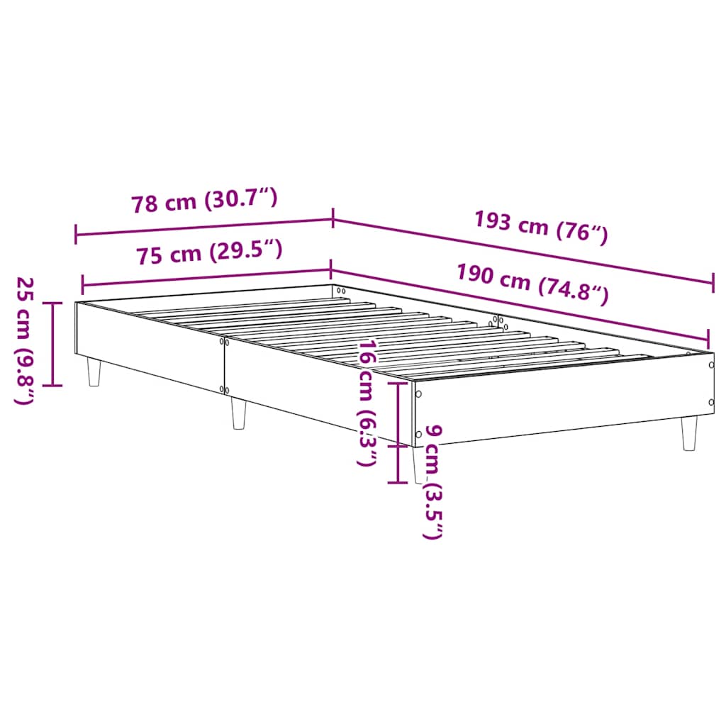 Estrutura de cama s/ colchão 75x190 cm cinza cimento