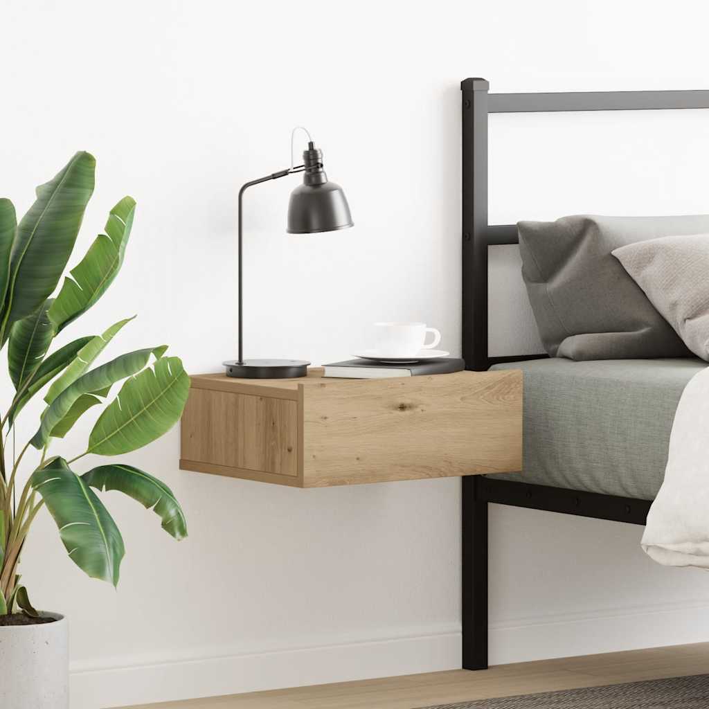 Mesa de cabeceira flutuante em carvalho artesanal 40x32x15 cm