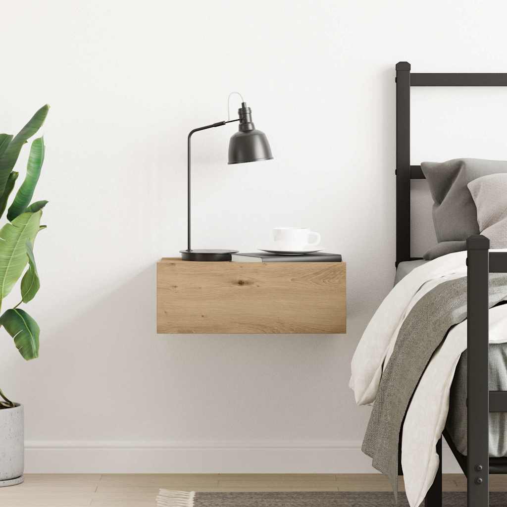Mesa de cabeceira flutuante em carvalho artesanal 40x32x15 cm