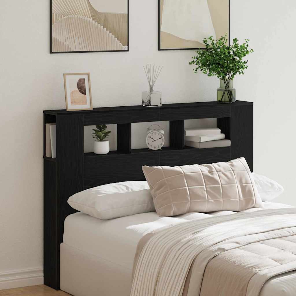 Cabeceira LED Carvalho preto 140 x 18,5 x 103,5 cm