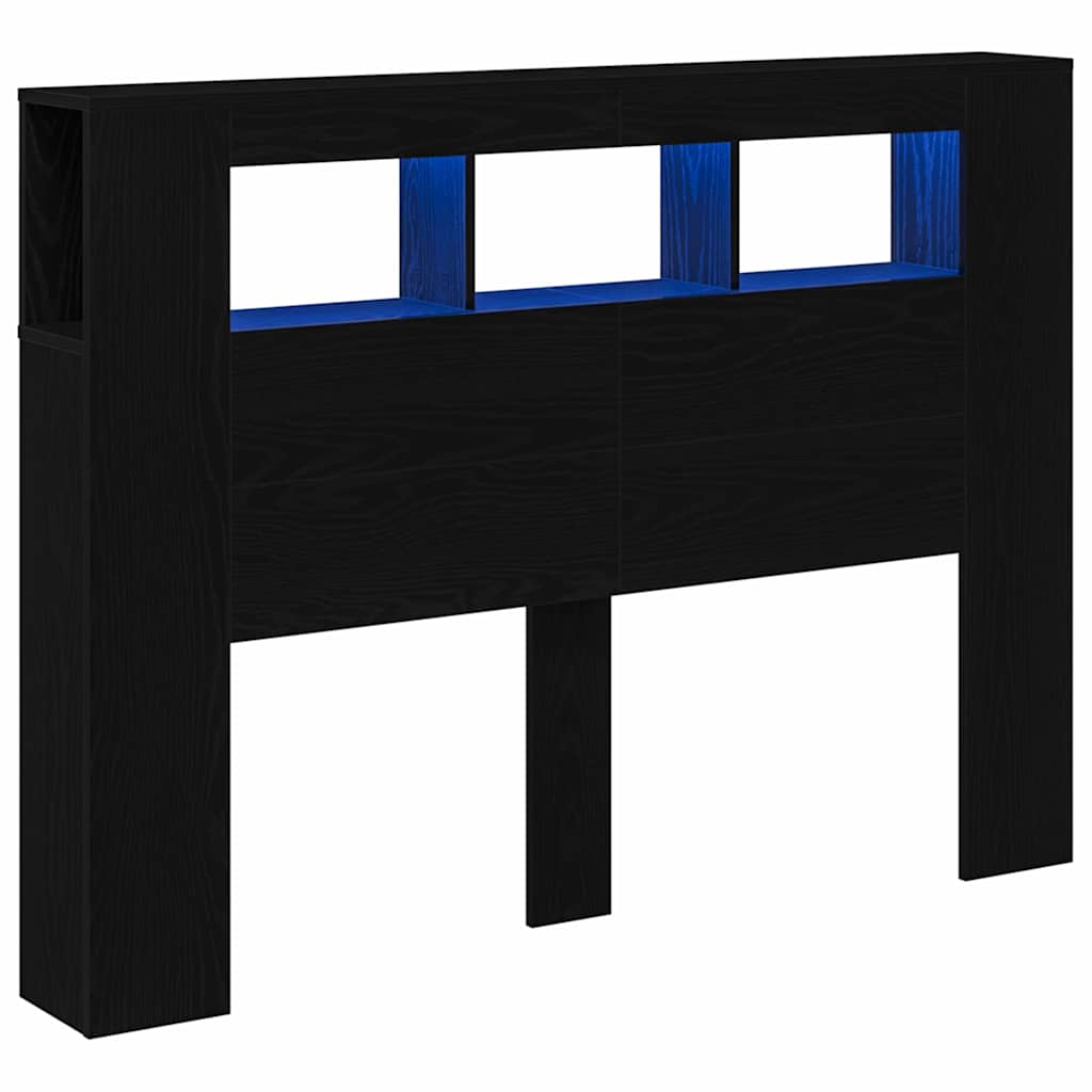 Cabeceira LED Carvalho preto 140 x 18,5 x 103,5 cm