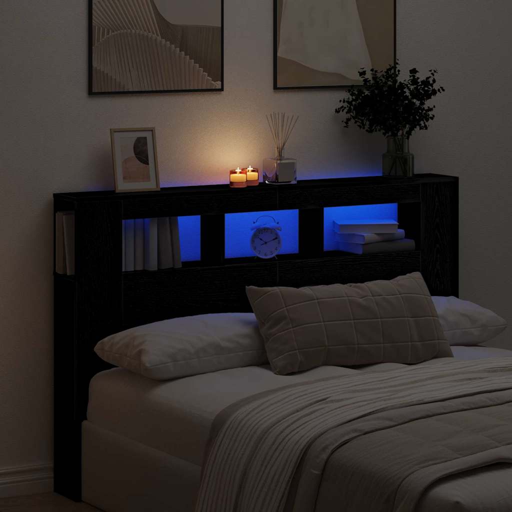 Cabeceira LED Carvalho preto 160 x 18,5 x 103,5 cm