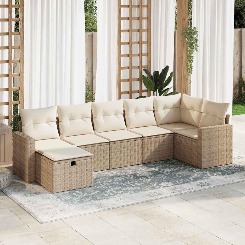7 pcs conjunto de sofás p/ jardim com almofadões vime PE bege