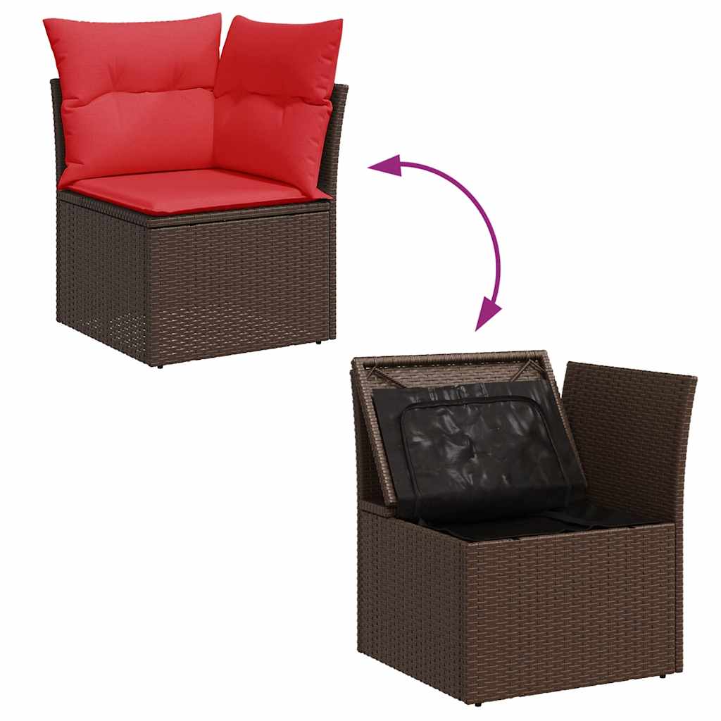 7 pcs conjunto sofás jardim almofadões vime PE/acácia castanho