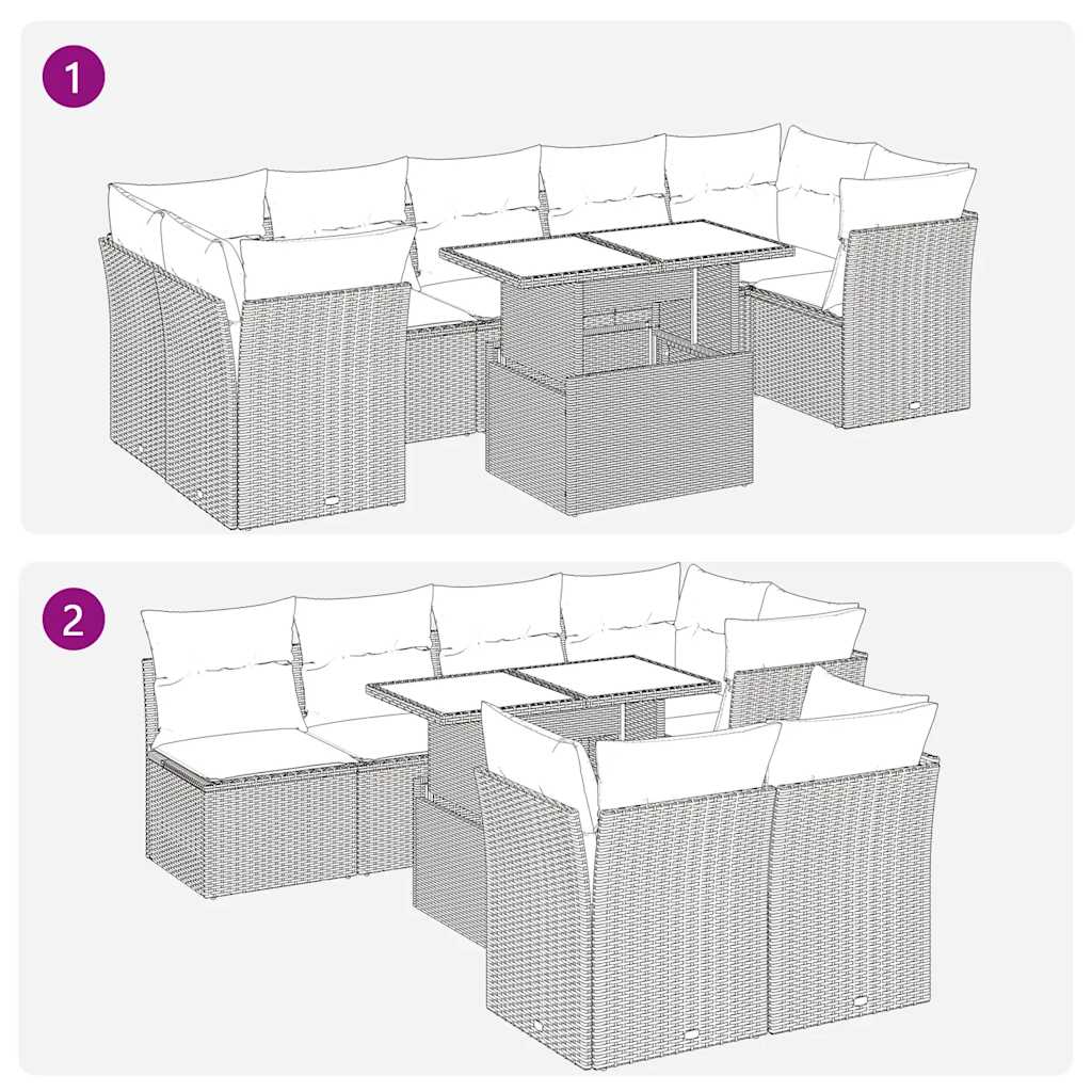 10 pcs conj. sofás jardim com almofadões vime PE cinzento-claro
