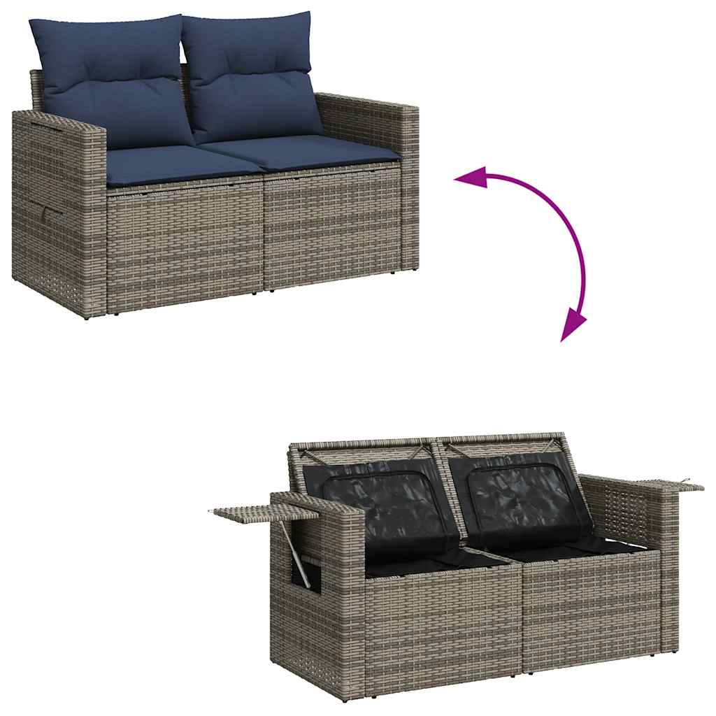 7 pcs conjunto sofás jardim c/ almofadões vime PE/acácia cinzento