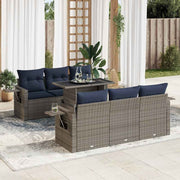 7 pcs conjunto sofás jardim c/ almofadões vime PE/acácia cinzento